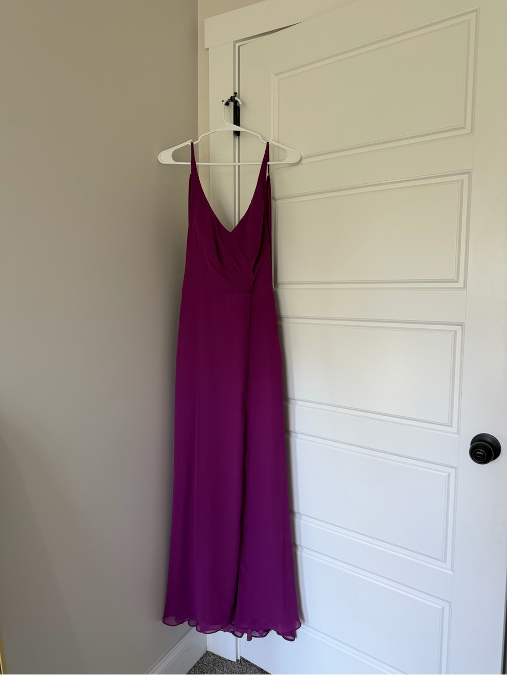 Magenta V-Neck Maxi Slip Dress with Spaghetti Straps